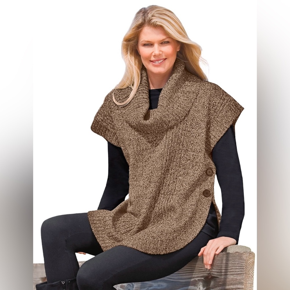 NWT Women Within Marled Knit Cowl Neck Poncho Sz 1x
